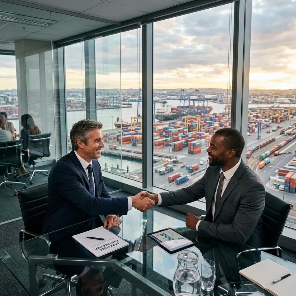 Business professionals building reliable commercial partnerships through business-to-business trading.