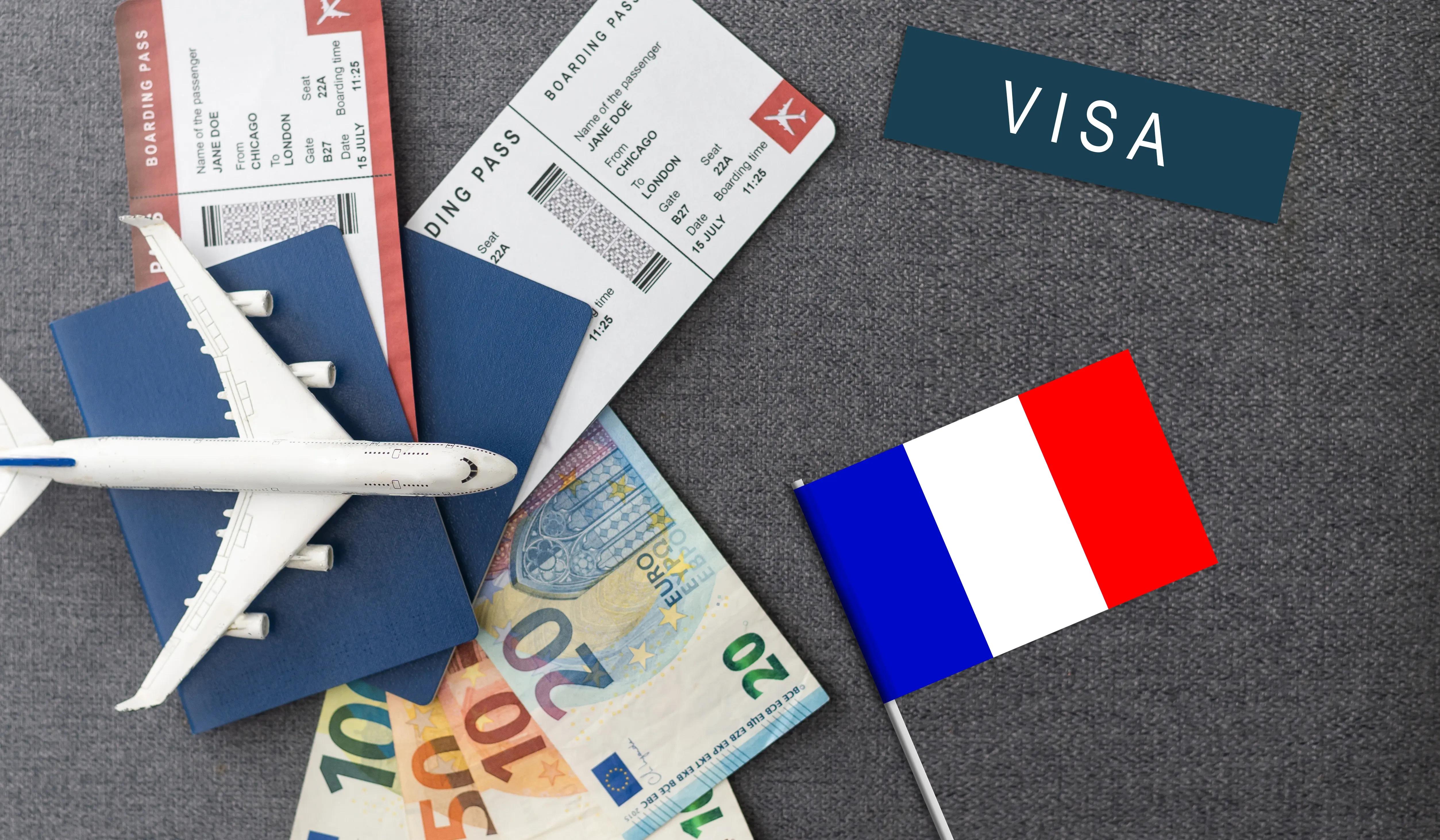 Tourist visa application process with passport, travel documents, and boarding pass for international travel.