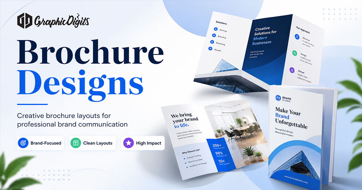 Professional business profiles and company brochures featuring modern corporate branding and clean layouts.