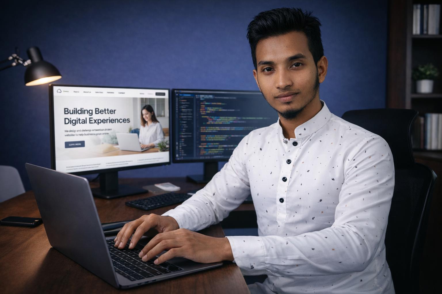 Freelancing skills in Pakistan with a professional building an online portfolio to attract clients.